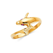 Ioka Jewelry - 14K Yellow Solid Gold Cubic Zirconia CZ Fancy Dolphin Ring
