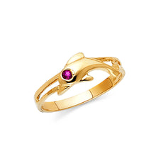 Ioka Jewelry - 14K Yellow Solid Gold Cubic Zirconia CZ Fancy Dolphin Ring