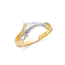 Ioka Jewelry - 14K Two Tone Solid Gold Fancy Dolphin Ring