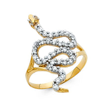 Ioka Jewelry - 14K Yellow Solid Gold Cubic Zirconia CZ Studded Fancy Snake Ring