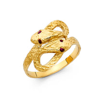 Ioka Jewelry - 14K Yellow Solid Gold Fancy Dual Headed Snake Ring