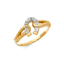 Ioka Jewelry - 14K Two Tone Solid Gold Lucky Horseshoe with Rope Ring