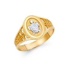 Ioka Jewelry - 14K Two Tone Solid Gold Fancy Turtle Round Ring