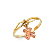 Ioka Jewelry - 14K Two Tone Solid Gold Hanging Teddy Bear Ring