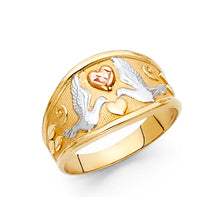 Ioka Jewelry - 14K Tri Color Solid Gold Fancy Dove and Heart Ring