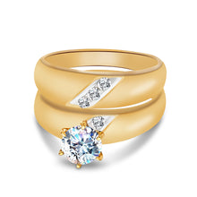 Ioka Jewelry - 14K Yellow Solid Gold Cubic Zirconia CZ Wedding Engagement Ring Set