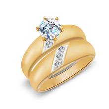 Ioka Jewelry - 14K Yellow Solid Gold Cubic Zirconia CZ Wedding Engagement Ring Set