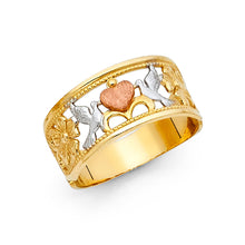 Ioka Jewelry - 14K Tri Color Solid Gold Fancy Dove and Heart Ring
