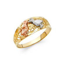Ioka Jewelry - 14K Tri Color Solid Gold Fancy Love Birds Ring