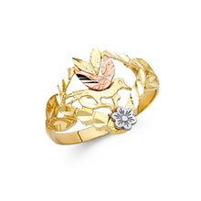 Ioka Jewelry - 14K Tri Color Solid Gold Fancy Love Bird Ring