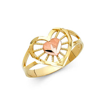 Ioka Jewelry - 14K Two Tone Solid Gold Fancy Heart Ring