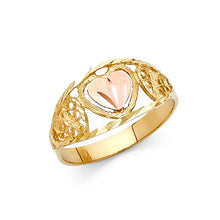 Ioka Jewelry - 14K Two Tone Solid Gold Fancy Heart Ring