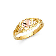 Ioka Jewelry - 14K Two Tone Solid Gold Fancy Small Heart Ring