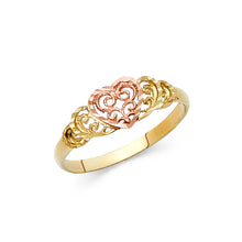 Ioka Jewelry - 14K Two Tone Solid Gold Fancy Vintage Heart Ring