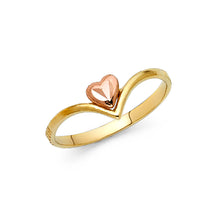 Ioka Jewelry - 14K Two Tone Solid Gold Fancy Heart V Shaped Ring