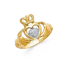 Ioka Jewelry - 14K Two Tone Solid Gold Claddagh Heart Ring