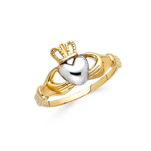 Ioka Jewelry - 14K Two Tone Solid Gold Claddagh Heart Ring