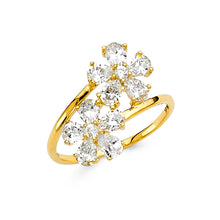 Ioka Jewelry - 14K Yellow Solid Gold Cubic Zirconia CZ Star Flower Fancy Ring