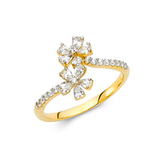 Ioka Jewelry - 14K Yellow Solid Gold Cubic Zirconia CZ Star Flower Fancy Ring