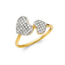 Ioka Jewelry - 14K Yellow Solid Gold Cubic Zirconia CZ Double Heart Fancy Ring
