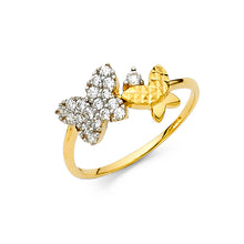 Ioka Jewelry - 14K Yellow Solid Gold Cubic Zirconia CZ Double Butterfly Fancy Ring