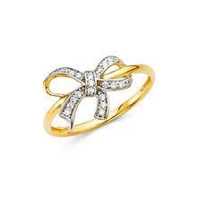 Ioka Jewelry - 14K Yellow Solid Gold Cubic Zirconia CZ Gift Bow Fancy Ring