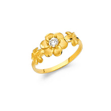 Ioka Jewelry - 14K Yellow Solid Gold Cubic Zirconia CZ 3 Flower Fancy Ring