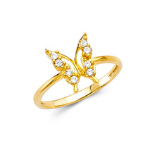Ioka Jewelry - 14K Yellow Solid Gold Cubic Zirconia CZ Butterfly Fancy Ring