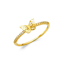 Ioka Jewelry - 14K Yellow Solid Gold Cubic Zirconia CZ Small Butterfly Fancy Ring