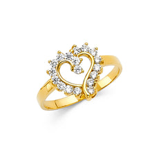 Ioka Jewelry - 14K Yellow Solid Gold Cubic Zirconia CZ Fancy Heart Ring