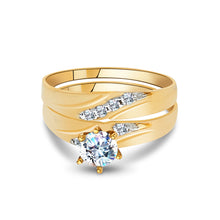 Ioka Jewelry - 14K Yellow Solid Gold Cubic Zirconia CZ Wedding Engagement Ring Set