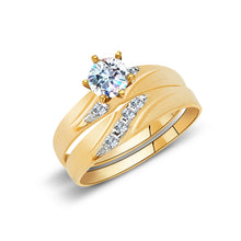 Ioka Jewelry - 14K Yellow Solid Gold Cubic Zirconia CZ Wedding Engagement Ring Set