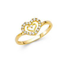 Ioka Jewelry - 14K Yellow Solid Gold Cubic Zirconia CZ Double Heart Fancy Ring