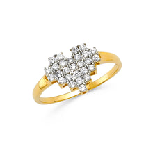 Ioka Jewelry - 14K Yellow Solid Gold Cubic Zirconia CZ Studded Heart Fancy Ring