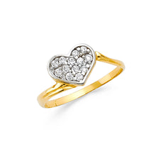 Ioka Jewelry - 14K Yellow Solid Gold Cubic Zirconia CZ Studded Heart Fancy Ring