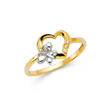 Ioka Jewelry - 14K Two Tone Solid Gold Cubic Zirconia CZ Heart and Butterfly Fancy Ring