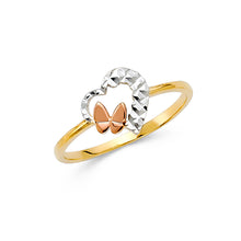 Ioka Jewelry - 14K Two Tone Solid Gold Cubic Zirconia CZ Simple Heart and Butterfly Ring