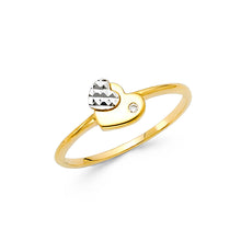 Ioka Jewelry - 14K Two Tone Solid Gold Cubic Zirconia CZ Double Heart Fancy Ring