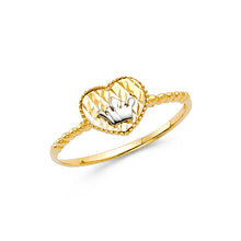 Ioka Jewelry - 14K Two Tone Solid Gold Crown in Heart Fancy Ring