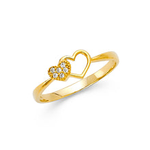 Ioka Jewelry - 14K Yellow Solid Gold Cubic Zirconia CZ Dual Heart Fancy Ring