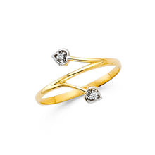 Ioka Jewelry - 14K Yellow Solid Gold Cubic Zirconia CZ Tiny Dual Heart Fancy Ring