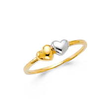 Ioka Jewelry - 14K Two Tone Solid Gold Simple Double Heart Fancy Ring