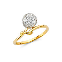 Ioka Jewelry - 14K Yellow Solid Gold Cubic Zirconia CZ Fancy Ball Ring