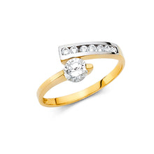 Ioka Jewelry - 14K Two Tone Solid Gold Round Cut Cubic Zirconia CZ Fancy Ring