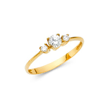 Ioka Jewelry - 14K Yellow Solid Gold Tri Stone Cubic Zirconia CZ Wedding Engagement Ring