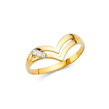 Ioka Jewelry - 14K Yellow Solid Gold Cubic Zirconia CZ Fancy V Shaped Ring