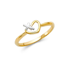 Ioka Jewelry - 14K Yellow Solid Gold Heart with Cross Fancy Ring