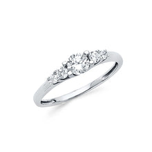 Ioka Jewelry - 14K White Solid Gold Tri Stone Cubic Zirconia CZ Simple Wedding Engagement Ring