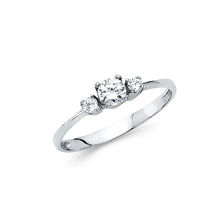 Ioka Jewelry - 14K White Solid Gold Tri Stone Cubic Zirconia CZ Simple Wedding Engagement Ring
