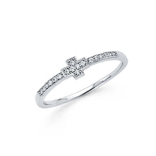 Ioka Jewelry - 14K White Solid Gold Sideways Cross Cubic Zirconia CZ Fancy Ring
